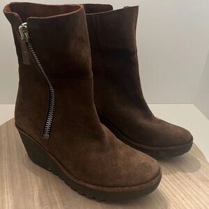 Fly London Brown Suede Wedge Ankle Boots – Women’s 41 (US 10)
